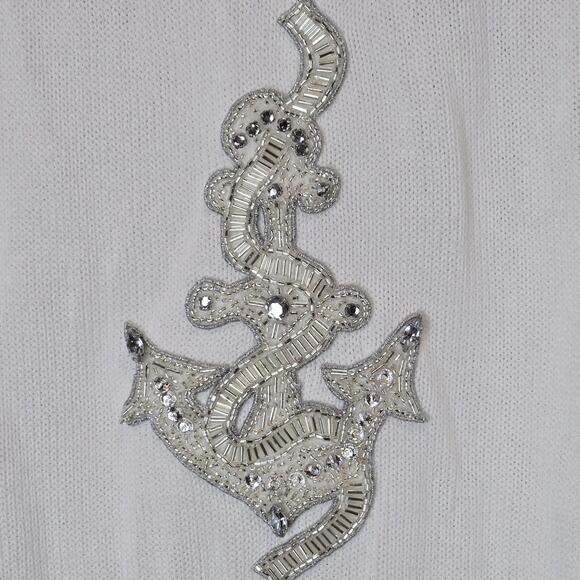Escada White Knit Sweater Beaded Embellished Anchor Nautical Old Money Coastal - Picture 2 of 7